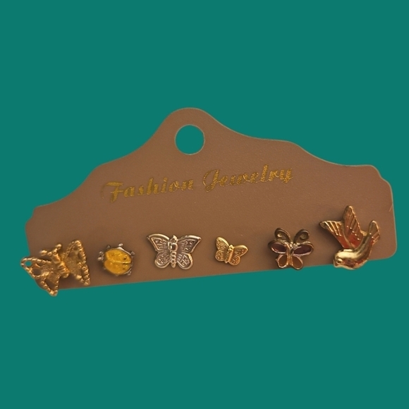 3/$30 Vintage Set of Six Fairycore Single Butterfly Ladybug Dove Earrings - Picture 1 of 3